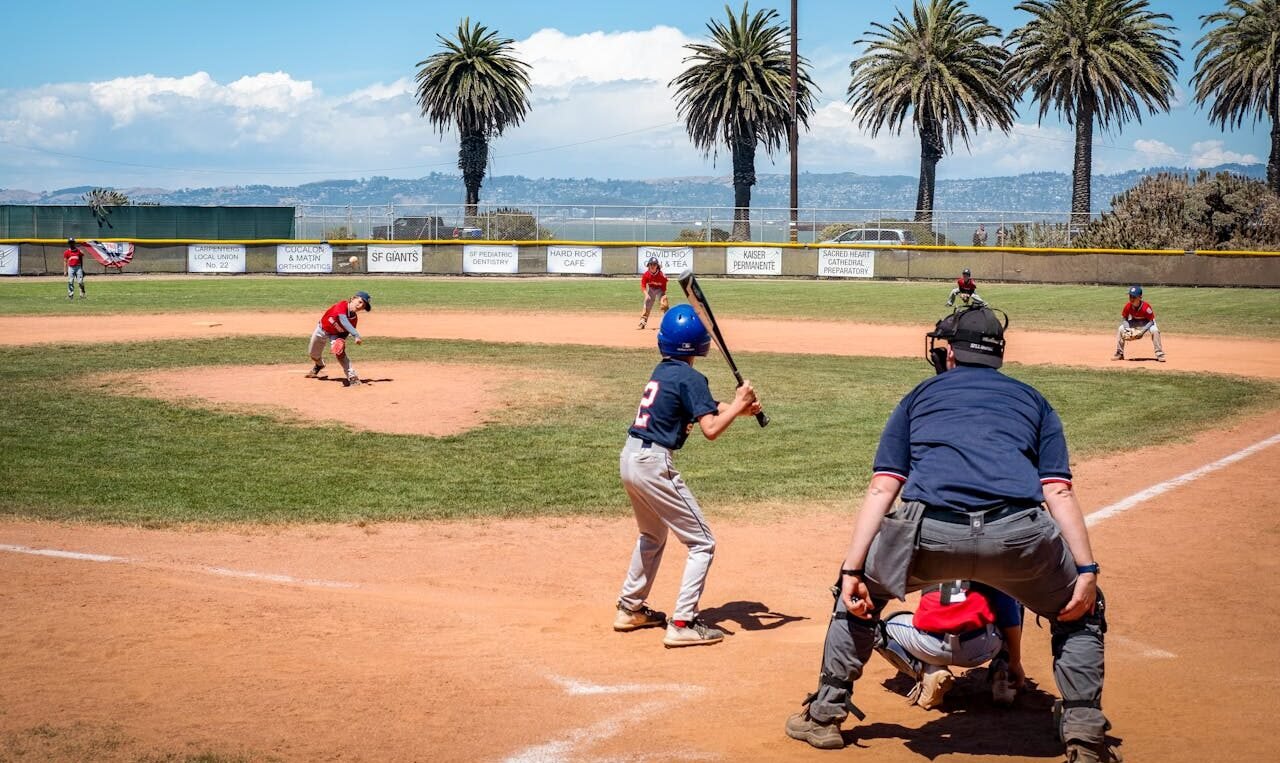 A young baseball player at bat